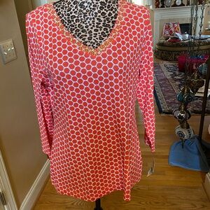 Charter Club Red and White Geometric Top